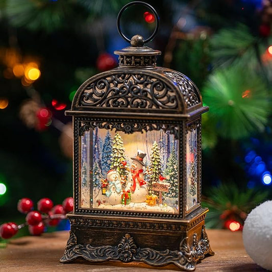 Christmas Snow Globes, Snowman Water Lantern, 8 Christmas Music, USB Powered & Battery, Holiday Decorations Gifts for Family Children or Friends