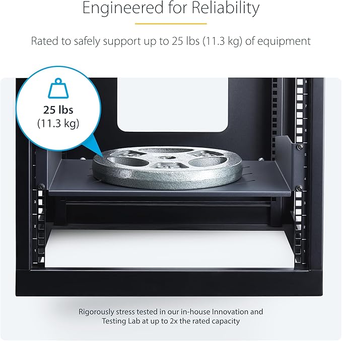 StarTech.com 2U Rack Shelf, 12" Mounting Depth, Vented Cantilever Tray for 19" AV/Network Equipment, 25lb Capacity, for Small Office/Home Office