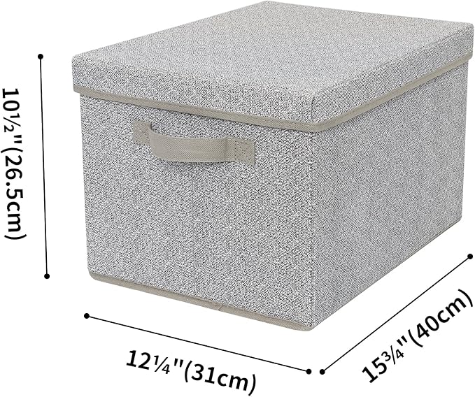 GRANNY SAYS Fabric Boxes with Lids, Storage Bins with Handles, Shelf Bins for Organizing, Extra Large Storage Boxes for Linens Clothes, Decorative Storage Containers, Gray, 3-Pack
