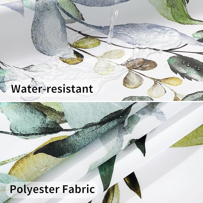 QiyI No Hook Shower Curtain with Snap in Fabric Liner, Sage Green Eucalyptus Shower Curtain with See Through Top Window, Waterproof Washable Cloth Ringless Shower Curtain Set for Bathroom, 36 x 75