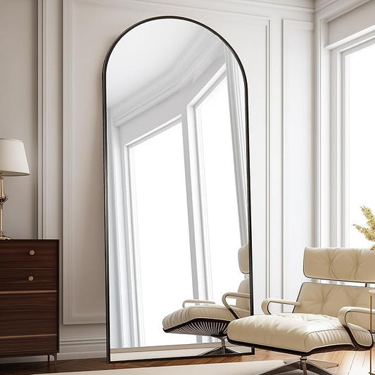 Floor Length Mirror, 81"x41" Arch Full Length Mirrors Full Length Hanging or Leaning with Stand, Wall Mounted Mirrors, Arched-Top Body Mirror with Aluminum Frame for Bedroom(Black)