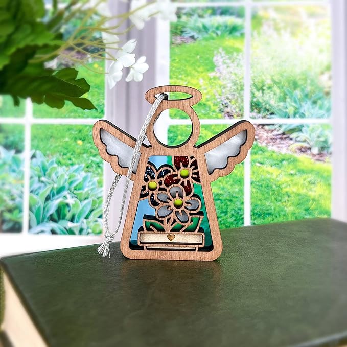 3.5" (H) Red, White & Blue Guardian Angel Ornament - Patriotic Election 2024 Decor - 4th of July Decorations for Home - Flowers