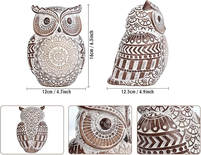 Adorable Owl Figurine for Shelf or Tray - Cute Chubby Owl Figurine Boho Decor for Shelf Desktop Cabinet Fireplace Mantel Bathroom Decor Accents (M)