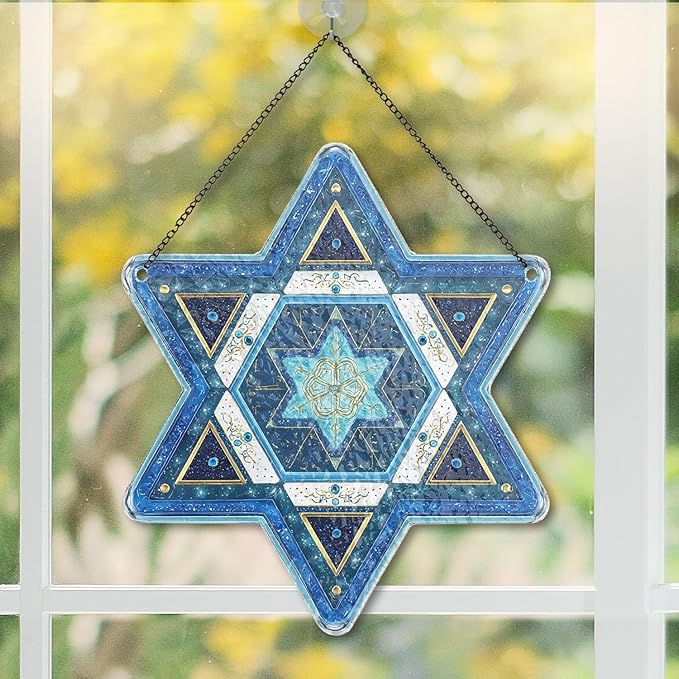 Star of David Suncatchers for Windows - Jewish Ornaments, Personalized Hanukkah Ornaments for Tree, Christmas Stained Glass Suncatcher, Hanukkah Gifts for Women Men