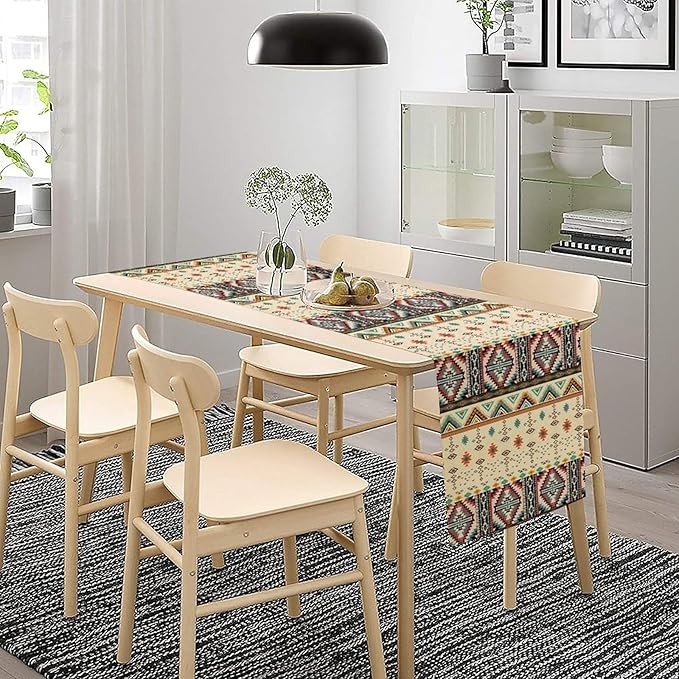 Native Aztec Table Runner, Tribal Style Southwestern Geometric Western Ethnic Style Table Dresser Scarves Table Setting Decor for Garden Farmhouse Dining Kitchen Table Decoration, 13x72 inches