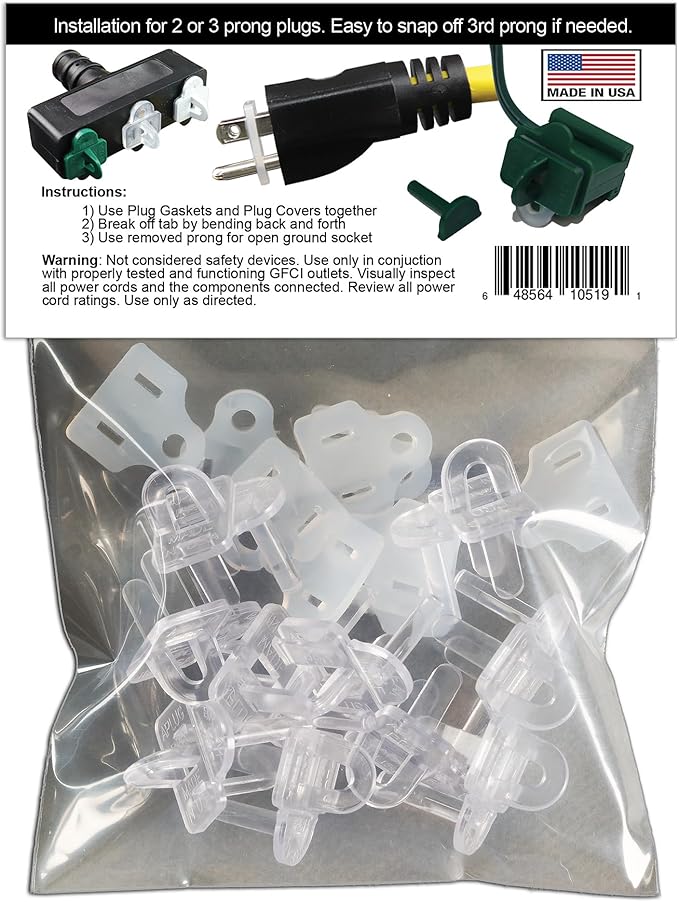 The Original Weatherproof Gaskets & Plug Covers - Made in USA, Outdoor Waterproof GFCI Protectors, Christmas Light Installation, Extension Cords, Stop GFCIs from Tripping (Clear, Qty 10) - by APlugPro