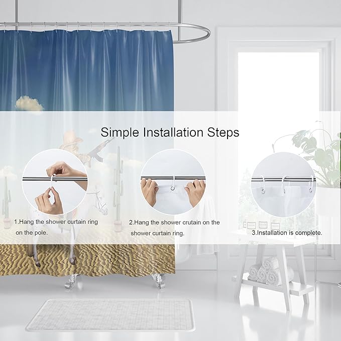 Domoku Cat Shower Curtain Cute Funny Cowboy Cat Riding Horse in The Desert Bathroom Shower Curtains Polyester Fabric Waterproof with 12Hooks 72 * 78inch/180cm*200cm