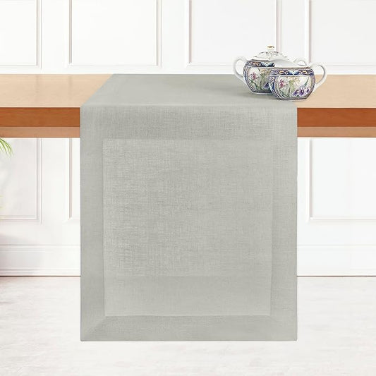 D'Moksha Homes Linen Silver Grey Table Runner 72 Inches Long - 100% Pure Linen 14 x 72 Inch Table Runner for Dining, Fall, Autumn and Halloween - Machine Washable