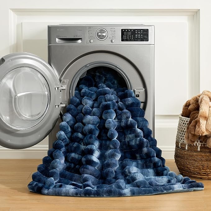 Cozy Bliss Faux Fur Throw Blanket for Couch, Cozy Warm Plush Striped Blanket for Sofa Bedroom Living Room, 60 * 80 Inches Tie-dye Blue