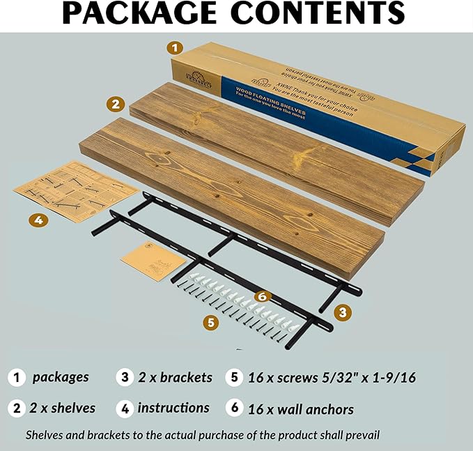 Wood Floating Shelves,48 inch Rustic Wood Wall Shelves for Bathroom Living Room Bedroom Kitchen Farmhouse Laundry Room Set of 2,Handmade-Thickened Wall Shelf (Black Walnut, 48''x8''x1.5'')