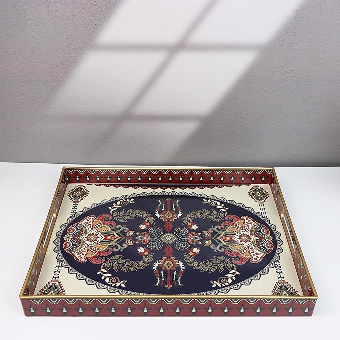 Spsyrine Plastic Serving Tray for Ottoman, Coffee Table, Rectangle Decorative Tray for Entertaining, Outdoor, Living Room, Home Decor