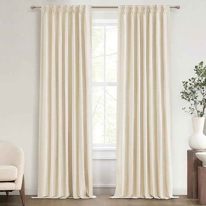 86 Inch Blackout Linen Curtains, Thermal Insulated Custom Drapes for Living Room Bedroom 2 Panels Set Back Tab&Pinch Pleated Window Curtains 86 Inches Long (40x86 Light Beige Linen)