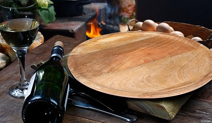 Alpha Living Home 13” Wooden Charger Plates - Set of 2, Handcrafted Round Rustic Dinnerware for Table Décor, Weddings, Thanksgiving, Parties, and Everyday Dining (Natural)