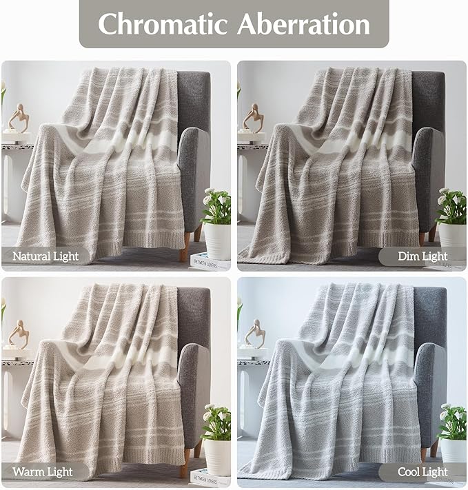 WRENGONGE Taupe Throw Blanket, 50x70 Soft Cozy Striped Throw Blankets for Couch, Sofa, Bed, Travel, Lightweight Fluffy Warm Plush Decorative Blankets for Women, Men,Kids Gift