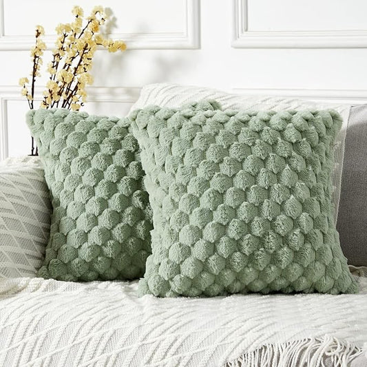 Yaertun Pack of 2 Super Soft Cozy Decorative Throw Pillow Covers Fuzzy Plush Faux Fur Luxury Cushion Cover Pillowcase for Sofa Couch Bed Livingroom 26x26 Inch Sage Green