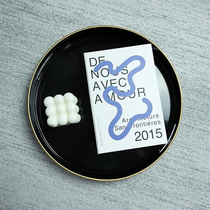 Spsyrine Round Black Decorative Tray, 13" Plastic Serving Table Tray with Handles for Breakfast, Round Modern Ottoman Tray for Coffee Table, Bathroom, Kitchen, Living Room