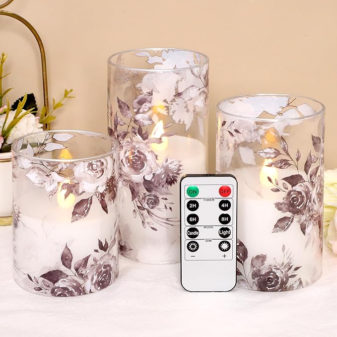 Black Rose Flameless Candles with Remote & Timer - Romantic Theme 2AA Battery Operated Candles - Home Christmas Farmhouse Summer Decorations - Set of 3 (D3 X H4 5" 6")