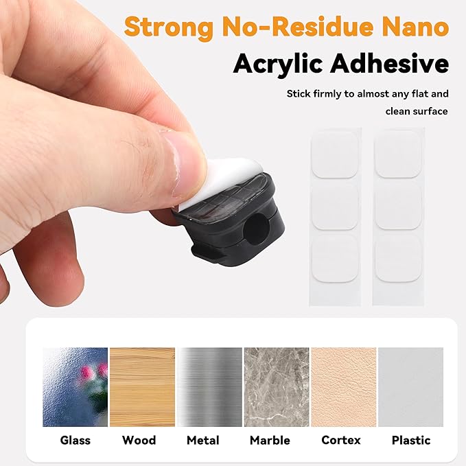 8 Pack Cable Management Clips Home Office Desk Cord Keeper Organizer Accessories Charger Organizer Cord Holder for Nightstand (Black)