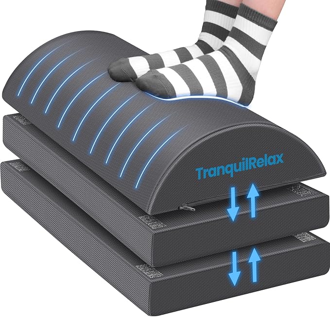 Foot Rest for Under Desk at Work, Gaming Accessories Foot Stool with 3 Adjustable Heights & Washable Cover, Comfortable Office Desk Accessories, Footrest for Office, Home and Car (Gray)