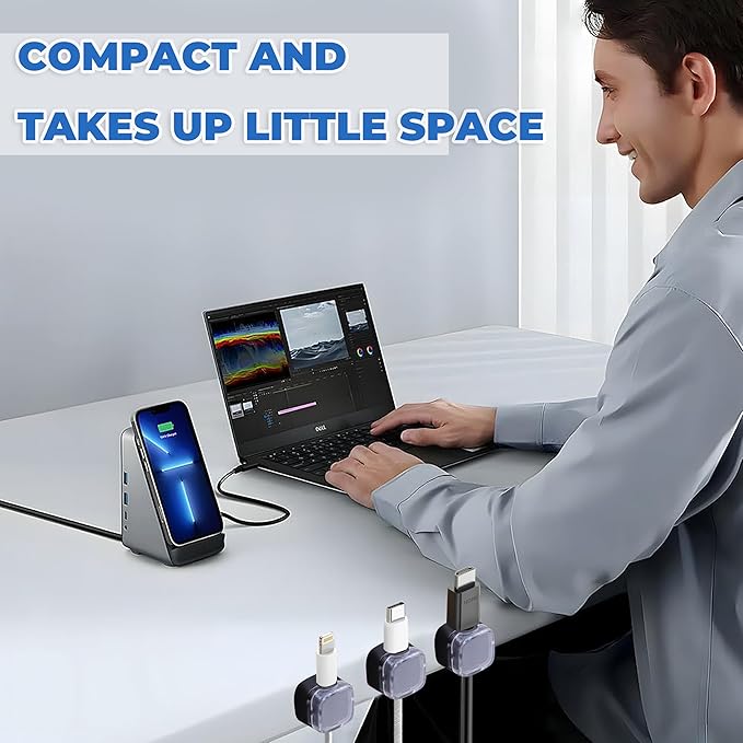 6 Pcs Cable Management Clips for Home Office Desk Cord Keeper Organizer Accessories Charger USB Wire Organizer Cord Holder for Nightstand Automotive (Black)