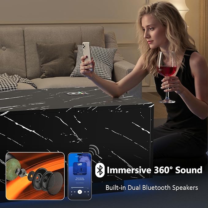 LED Coffee Table, 47.2" Lift Top Coffee Tables with Drawers and Large Storage, Smart Living Room Table with Wireless Charging & Bluetooth Speaker, Dining Center Tables with Storage Shelf