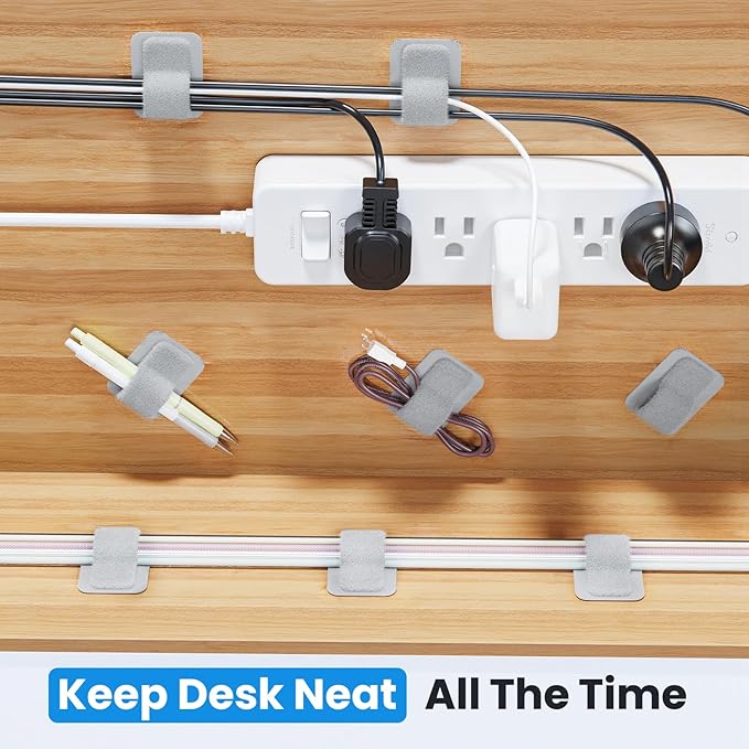 Cable Management Under Desk, 【Up to 15 Cord】【Enhanced Wire Holder】 Reusable Cord Organizer Holder, Adjustable Hook and Loop Cable Ties, Wire Clips Under Table Hider, 20 Pair(Grey)