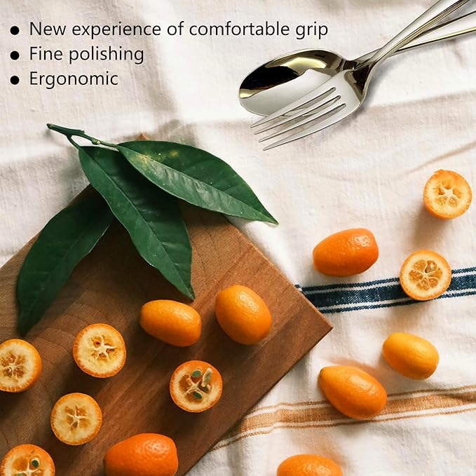 18/10 5-Piece Silverware Set, Glossy Flatware Set Stainless Steel, Modern Cutlery Set, Service for 1, Mirror Finish Dishwasher Safe