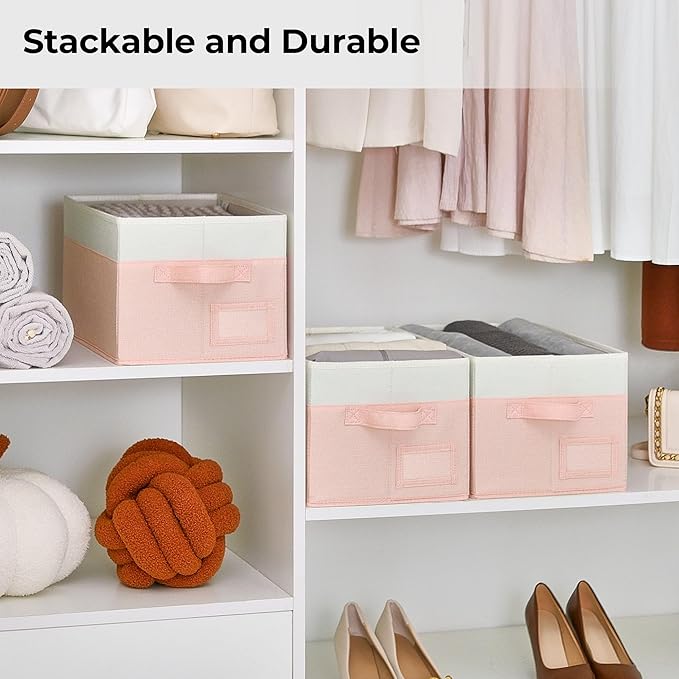 GRANNY SAYS Storage Baskets for Organizing, Fabric Storage Bins for Shelves, Closet Storage Boxs, Clothing Storage and Organization, Decorative Storage Bins, Pink&Ivory, Large, 3-Pack