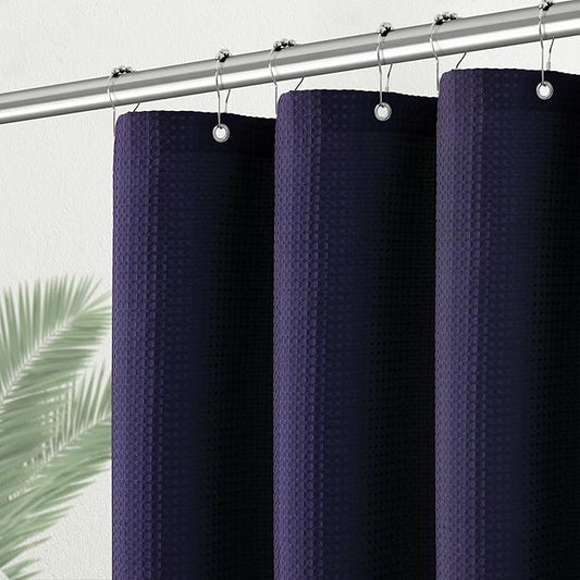 Purple Stall Shower Curtain Waffle Weave Fabric, Luxury Waterproof Shower Curtains, 256GSM Heavy Duty Camper Shower Curtain for Travel Trailers with 6 Metal Hooks, 36Wx72H
