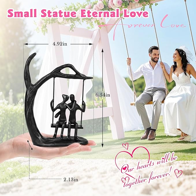 Anniversary Wedding Gifts for Couple/Her - Romantic Couple Statue in Love, Black Metal Figurine Sweet Loving Together Iron Sculpture Decor, Gifts for Wife Husband Birthday