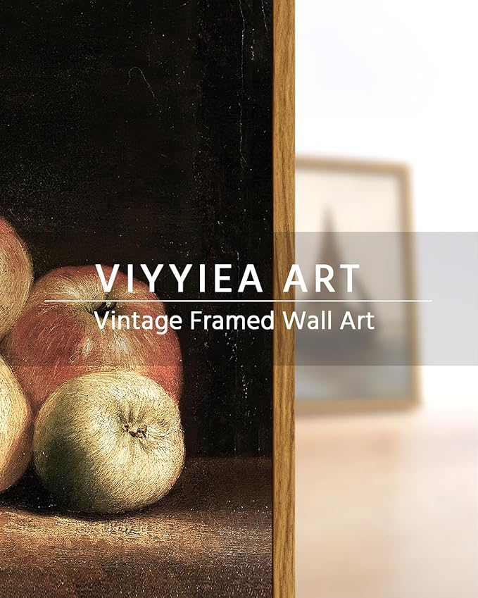 VIYYIEA Vintage Framed Apple Wall Art, Kitchen Bedroom Dining Room Fruit Art Decor, Still life of apples Canvas Print Paintings, French Country Home Farmhouse Dark Decor, 12x16 Inch