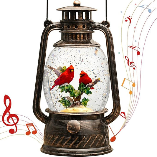 Cardinal Christmas Snow Globes Musical Lighted with 6H Time Red Bird Snow Globe Lantern Glittering,Memory Cardinal Snow Globe Gifts for Christmas Decorations