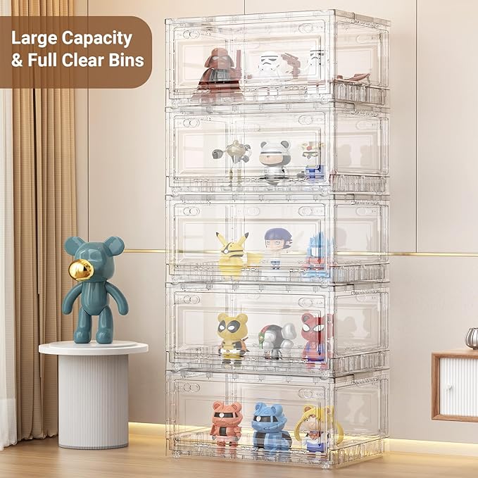 BROVIEW Clear Stackable Storage Bin Drawer, 80Qt Open Front Large Plastic Storage Bins with Lid and Wheels, Foldable Closet Organizer and Storage for Wardrobe Cabinet, Pantry, Makeup,1 Pack