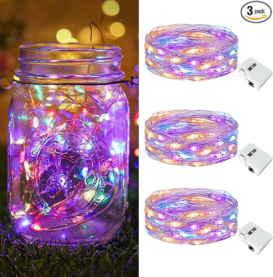 btfarm 3 Pack Fairy Lights Battery Operated [3 Modes], 7ft 20 Led Twinkle Lights String Lights Waterproof Bulk Small Mini Silver Wire for Mason Jars Vases Wedding Table Centerpiece, Multicolor