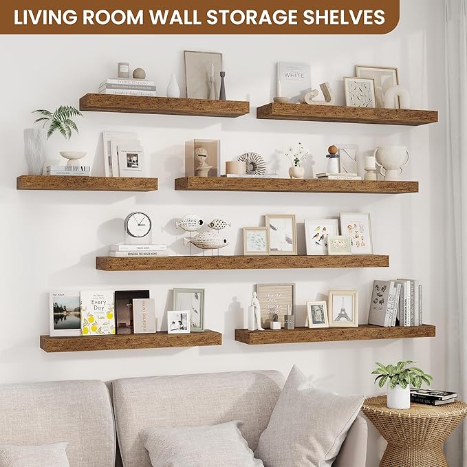 fuqing Floating Shelves for Wall, Bathroom Shelf Wall Mounted for Storage, Shelves with Invisible Bracket for Bedroom, Kitchen, Living Room, Farmhouse Small Book Shelf, 30 Inch Set of 2, Rustic Brown