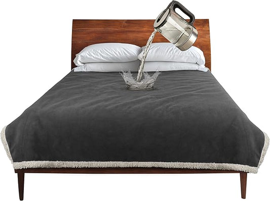 Catalonia Waterproof Blanket for Bed, Washable Leakproof Protector Cover, Reversible Throw Blanket for Couch Sofa, Stain Proof Blanket Pad, 80X90 inches, Grey