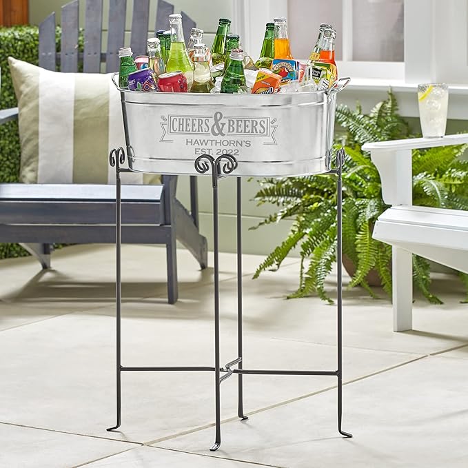 Let's Make Memories Personalized Cheers & Beers Beverage Tub w/Stand - Custom Beverage Tub - Unique Entertaining Essential - 5.5 Gallons
