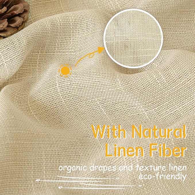 YoungsTex Natural Linen Semi Sheer Curtains 63 Inch Length for Living Room Window, Burlap Light Filtering Drapes Rustic Textured with Rod Pocket Back Tab for Bedroom, 2 Panels, 42 X 63 Inch
