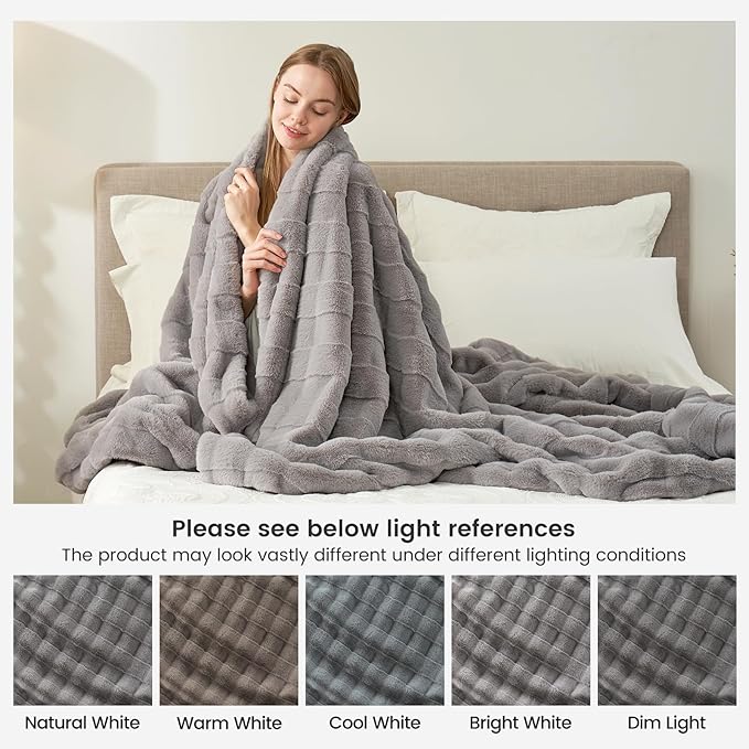 Cozy Bliss Fluffy Faux Fur Throw Blanket for Couch,Warm Cozy Soft Grey Throw Blankets for Sofa Bed Living Room,50x60 Inches