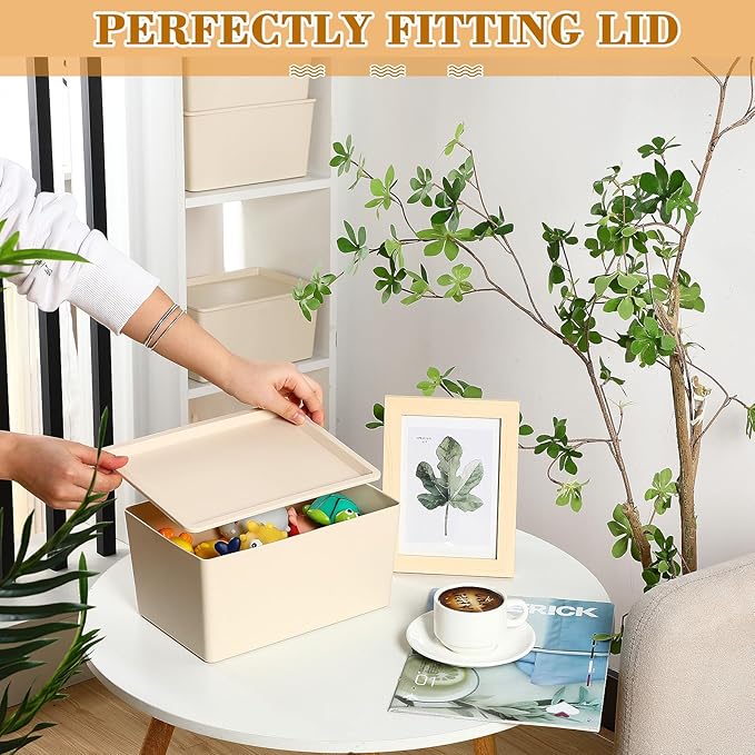 Menkxi 4 Pcs Storage Bins with Lids Plastic Containers Stackable Storage Box Baskets for Organizing Shelves(Mixed Color,Large)