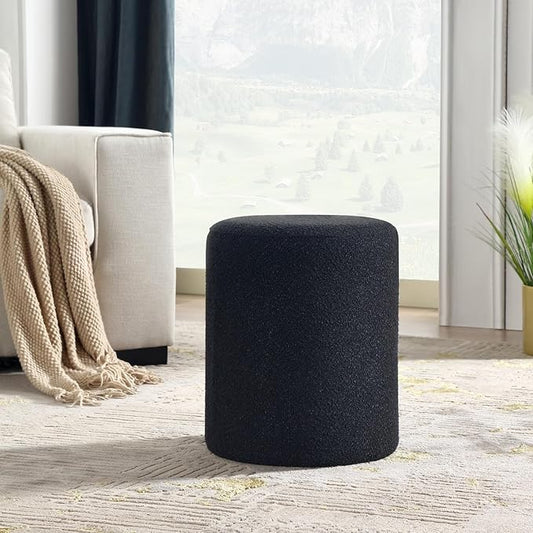 Get Set Style Modern Round Ottoman with Soft Padded Seat, Multifunctional Vanity Stool for Makeup, Upholstered Footrest Stool Ottoman Foot Stool for Living Room, Bedroom