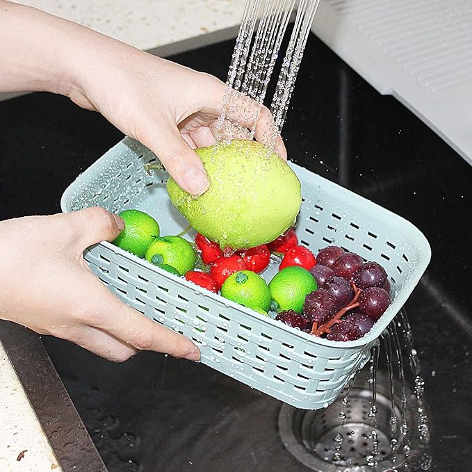 Soddeph Plastic Storage Baskets for Cabinets, Household Pantry Organization with Handle,Organizer Bins for Room,Bathrooms,Under-Sink,Kitchen (Green, XS-3PACK)