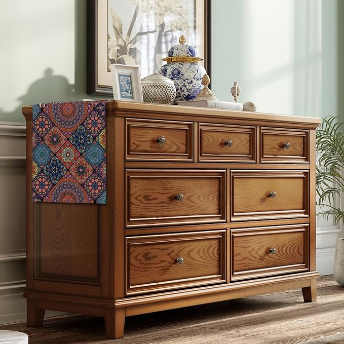 Boho Bohemian Table Runner 108 Inches Long, Vintage Seasonal Table Runners for Party Kitchen Dining Coffee Table Bedroom Indoor Outdoor, Machine Washable (Bohemian A, 13” x 108”)