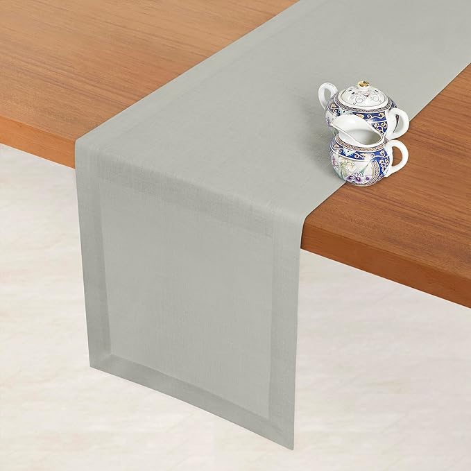 D'Moksha Homes Linen Silver Grey Table Runner 108 Inches Long - 100% Pure Linen Dining Table Runner 14 x 108 Inch for Fall, Autumn and Halloween - Machine Washable