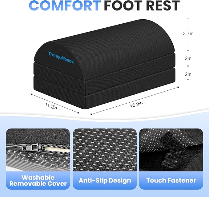 Foot Rest for Under Desk at Work, Gaming Accessories Foot Stool with 3 Adjustable Heights & Washable Cover, Comfortable Office Desk Accessories, Footrest for Office, Home and Car (Black)