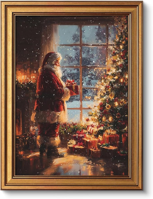 VIYYIEA Vintage Gold Framed Wall Art for Living Room, Christmas Canvas Prints Home Decor, Oil Painting Picture, Bedroom Wall Decor Gifts for Friends or Family -【Giving Gifts】-(16L x 12W)