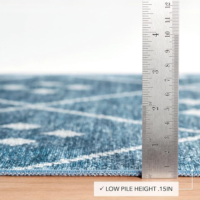 Dash and Albert Kota Machine Washable Area Rug - 6' x 9' Indigo - Diamond Accent Rug - Anti-Slip Backing, Lightweight, Machine Washable, High Traffic Areas Kitchen, Mudroom, Laundry Room