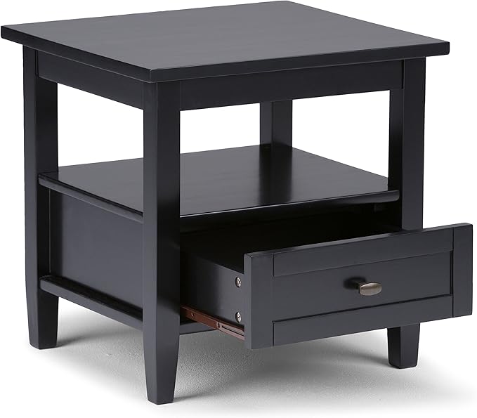 SIMPLIHOME Warm Shaker SOLID WOOD 20 inch Wide Rectangle Transitional End Side Table in Black for the Living Room and Bedroom