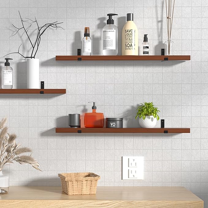 CONSDAN Floating Shelf for Wall Mounted Book Shelf Hanging Shelves Floating Bookshelf for Bedroom, Bathroom, Living Room, Kitchen USA Grown Solid Hardwood, Dark Maple 48x7.5x1.5 in