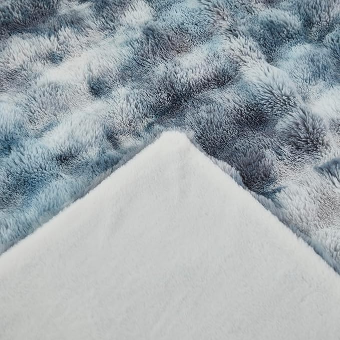Faux Fur Throw Blanket for Couch Cozy Fuzzy Soft Plush Thick Fluffy Fleece Bubble Blanket for Sofa Bedroom Living Room, 51x63 Inches Tie-Dye Silver Gray